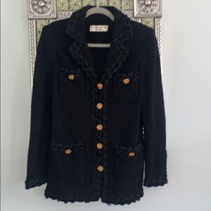 The Knit Couture Vintage Tweed Black Jacket With Gold Buttons